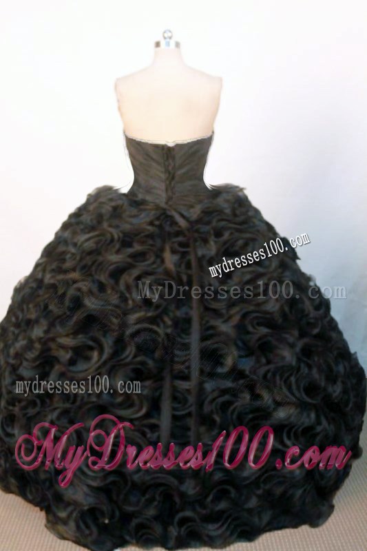 Latest Styles Black Rolling Flowers Quince Dresses with Silvery Beading